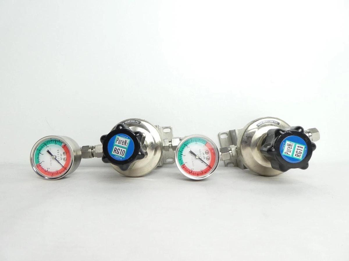 Used Parker 43600759 High Purity Regulator Valve W/ Gauge HFR90TS4PB6V Lot of 2 Used