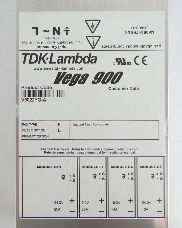 Used TDK-Lambda V9022YG-A Spectrometer Power Supply Vega 900 AB Sciex Working Surplus