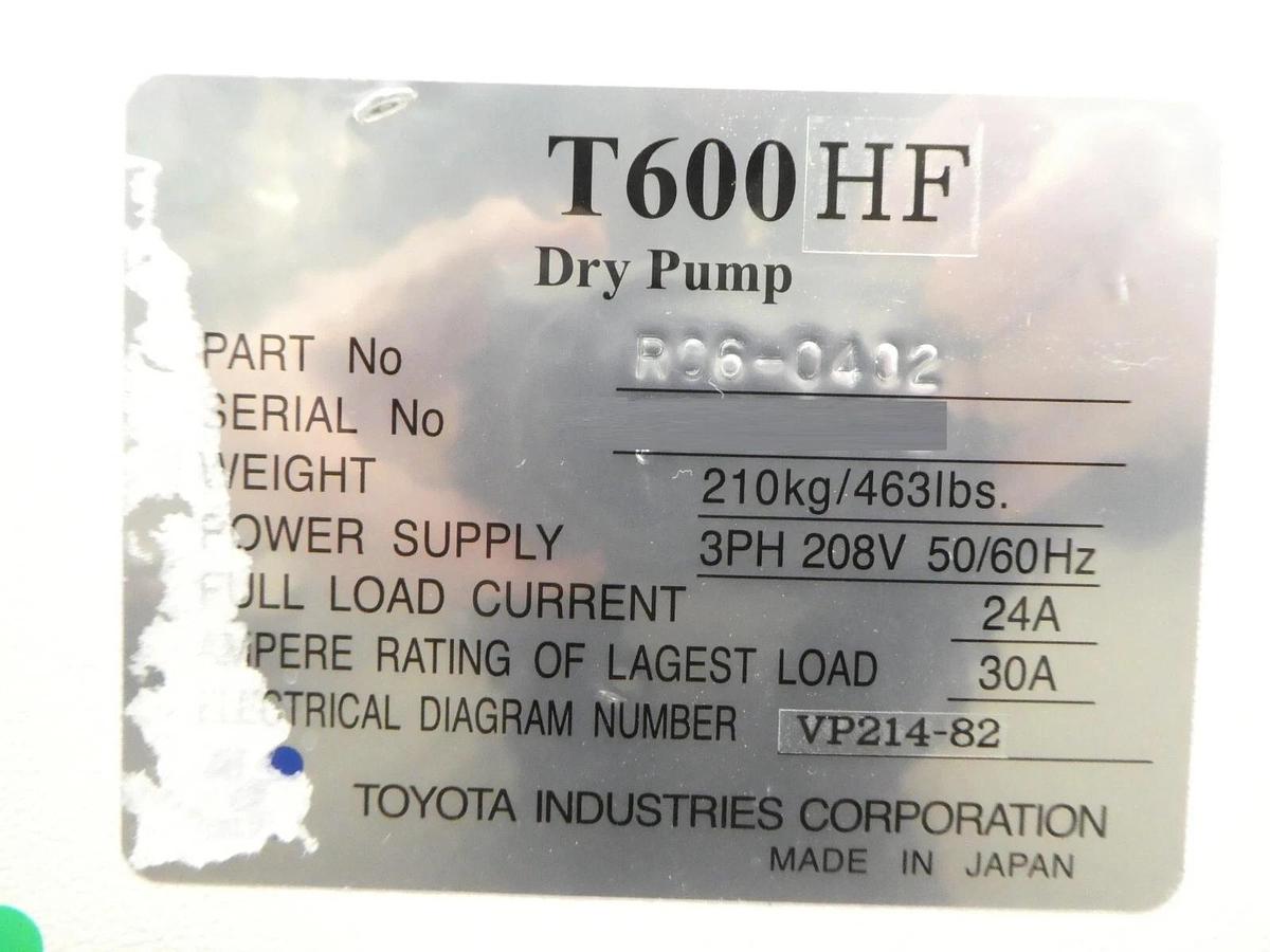 Used T600HF Toyota R06-0402 Vacuum Dry Pump 208V 50/60Hz Tested Working Surplus
