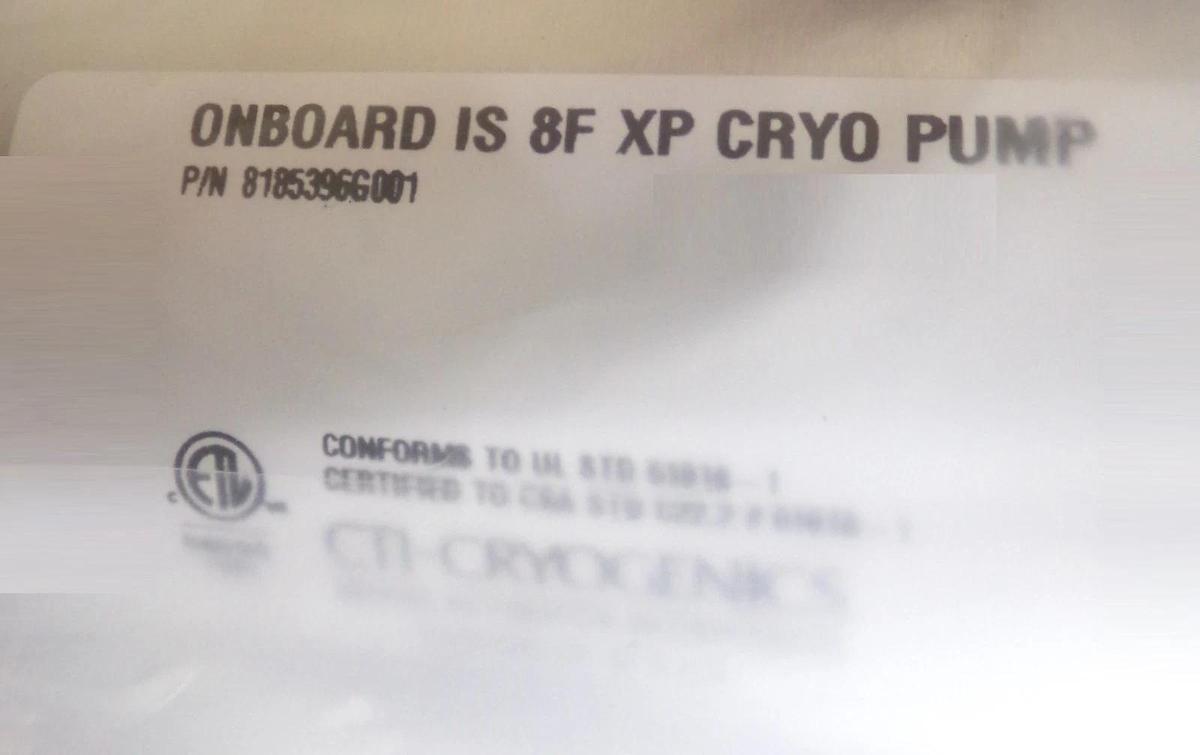 Refurbished CTI-Cryogenics 8185396G001 On-Board IS-8F XP Cryopump Manufacturer Refurbished