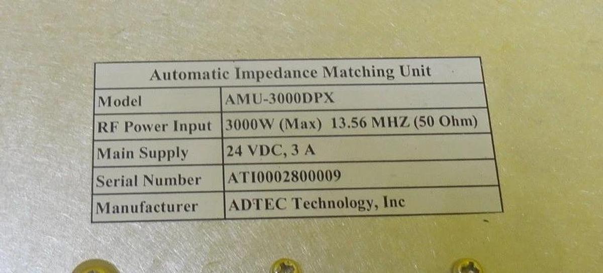 Used ADTEC Plasma Technology AMU-3000DPX Automatic Impedance Matching Unit Working