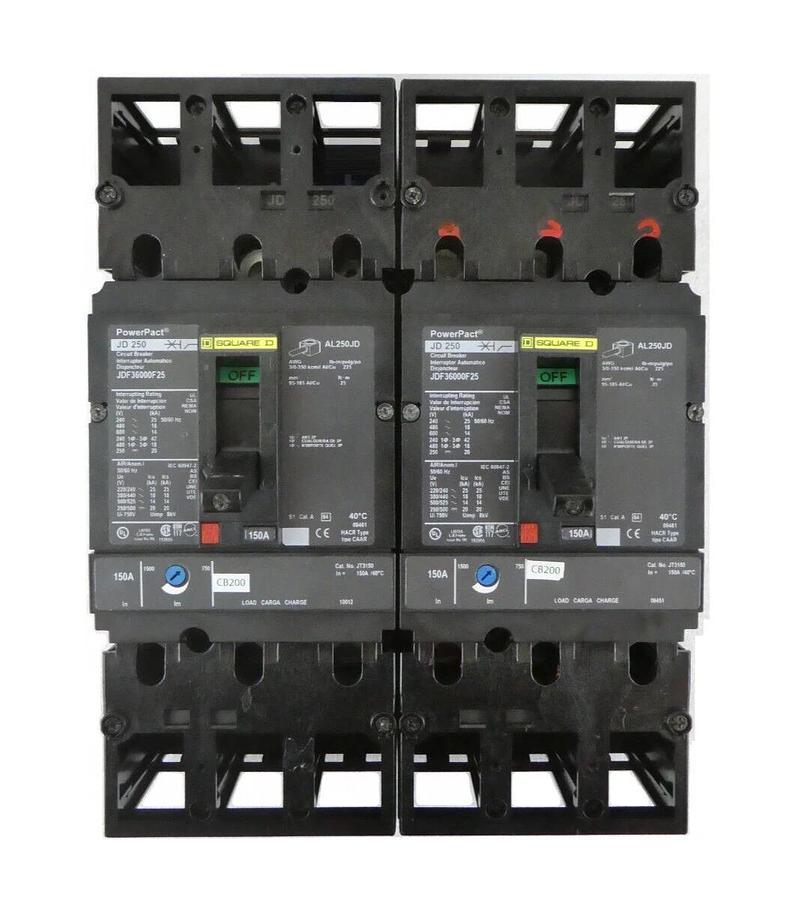Used Square D JDF36000F25 Circuit Breaker PowerPact JD 250 CB200 Lot of 2 Working
