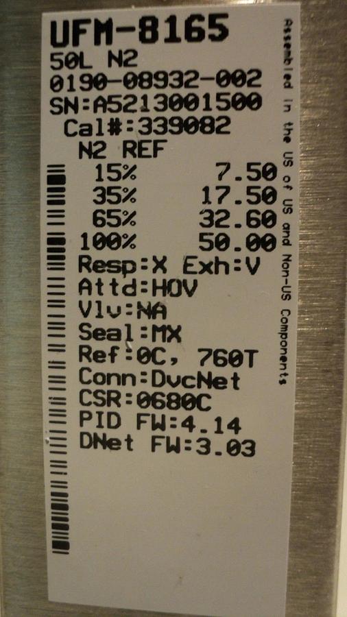 Used UNIT Instruments UFM-8165 Mass Flow Controller MFC AMAT 0190-08932-002 Used