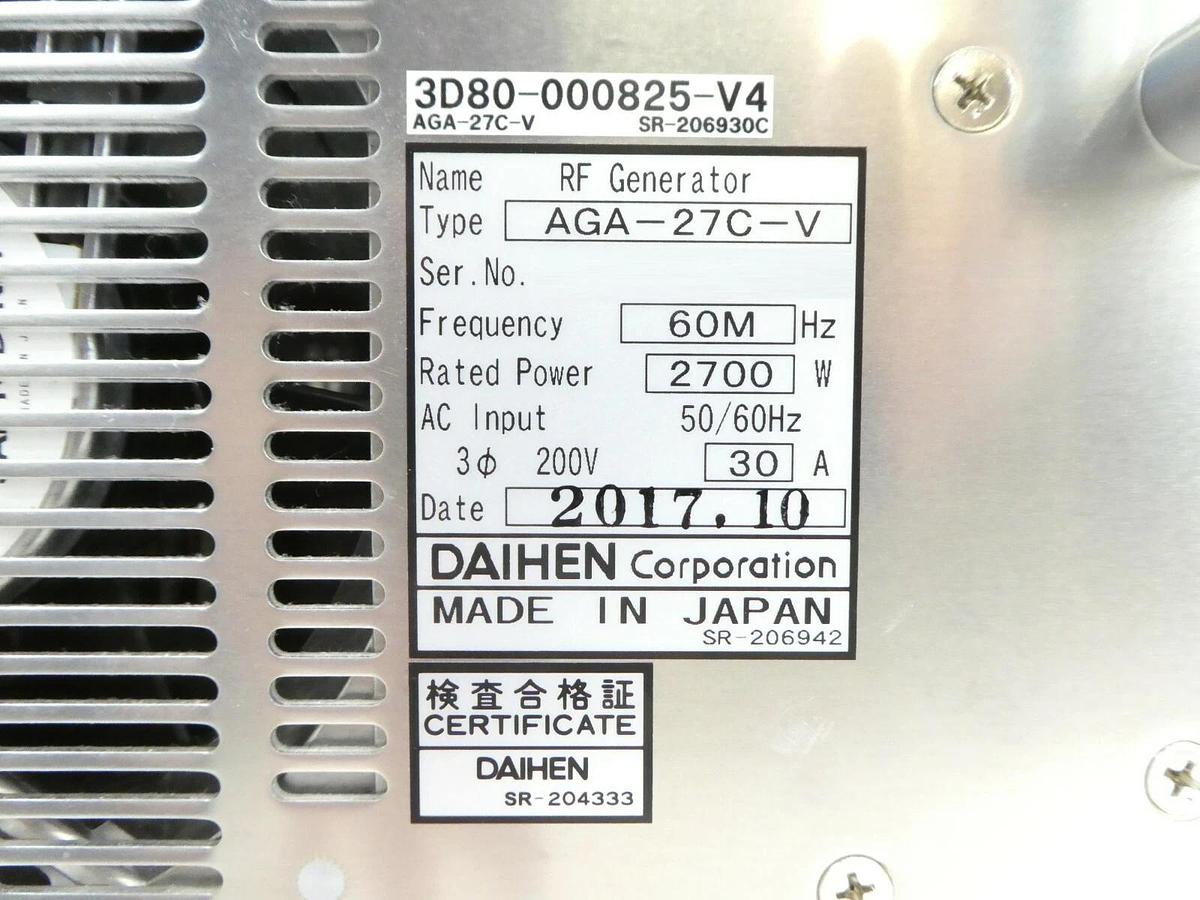 Used Daihen AGA-27C-V RF Generator TEL Tokyo Electron 3D80-000825-V4 Working Surplus