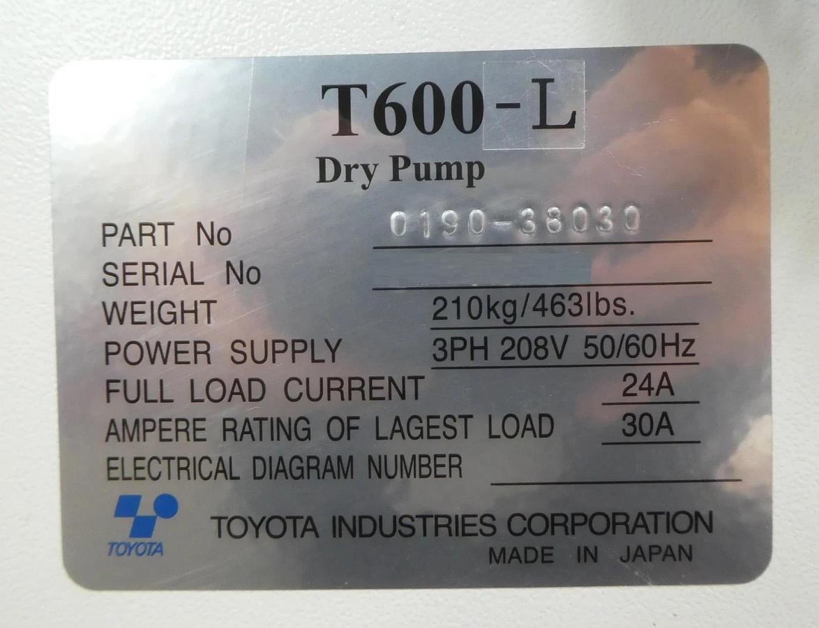 Used T600-L Toyota Industries 0190-38030 Vacuum Dry Pump 16 mTorr Tested Working