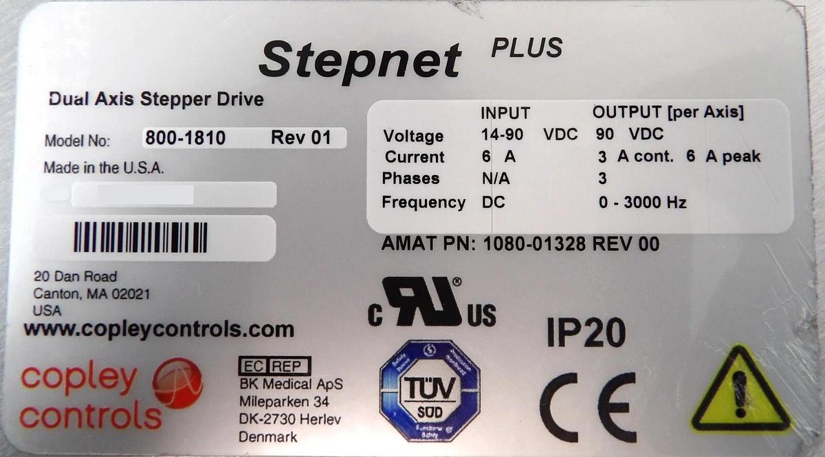 Used Copley Controls 800-1810 Dual Axis Stepper Drive Stepnet Plus Working Surplus