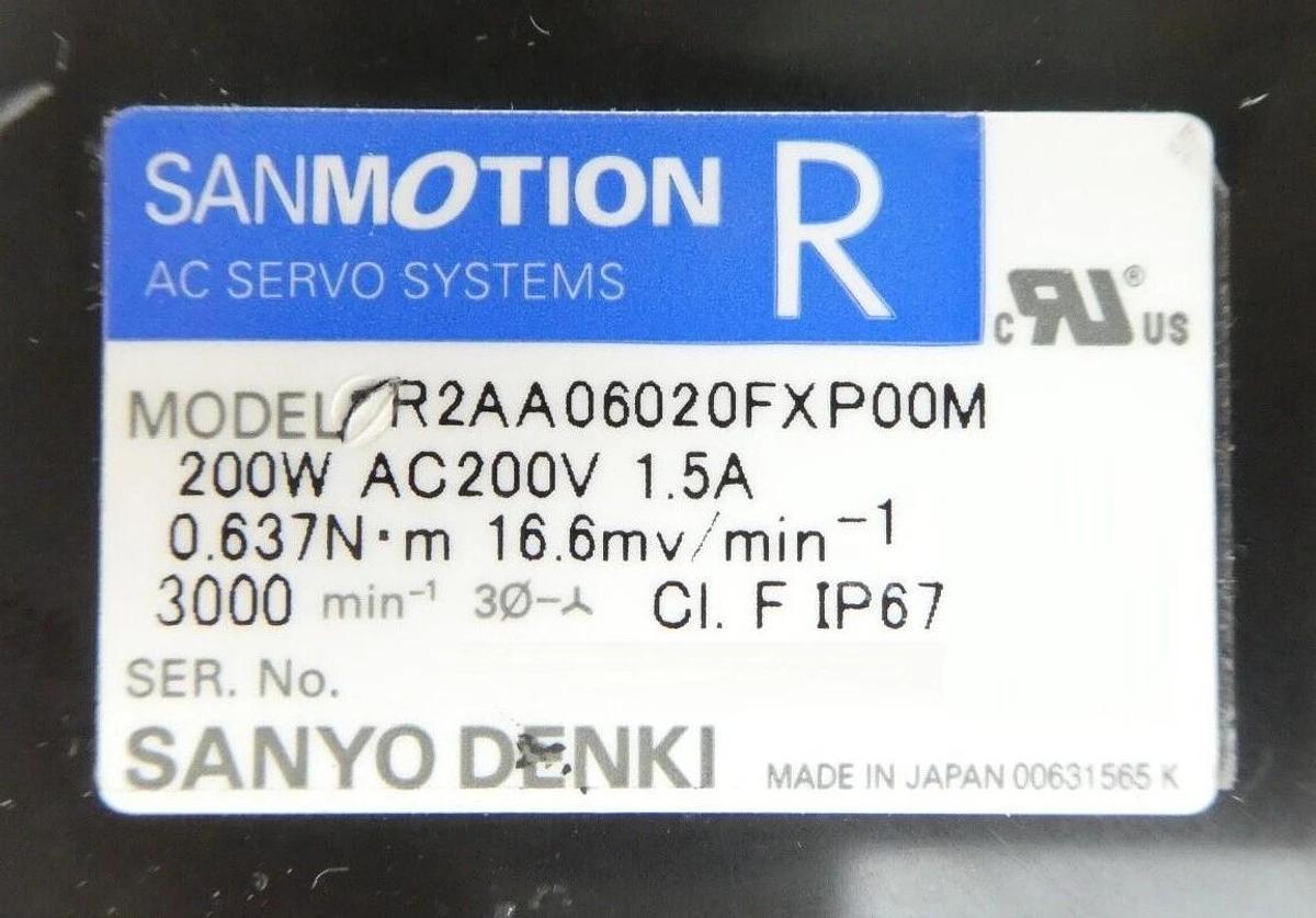 Used Sanyo Denki R2AA06020FXP00M AC Servo Motor SANMOTION R Working Surplus