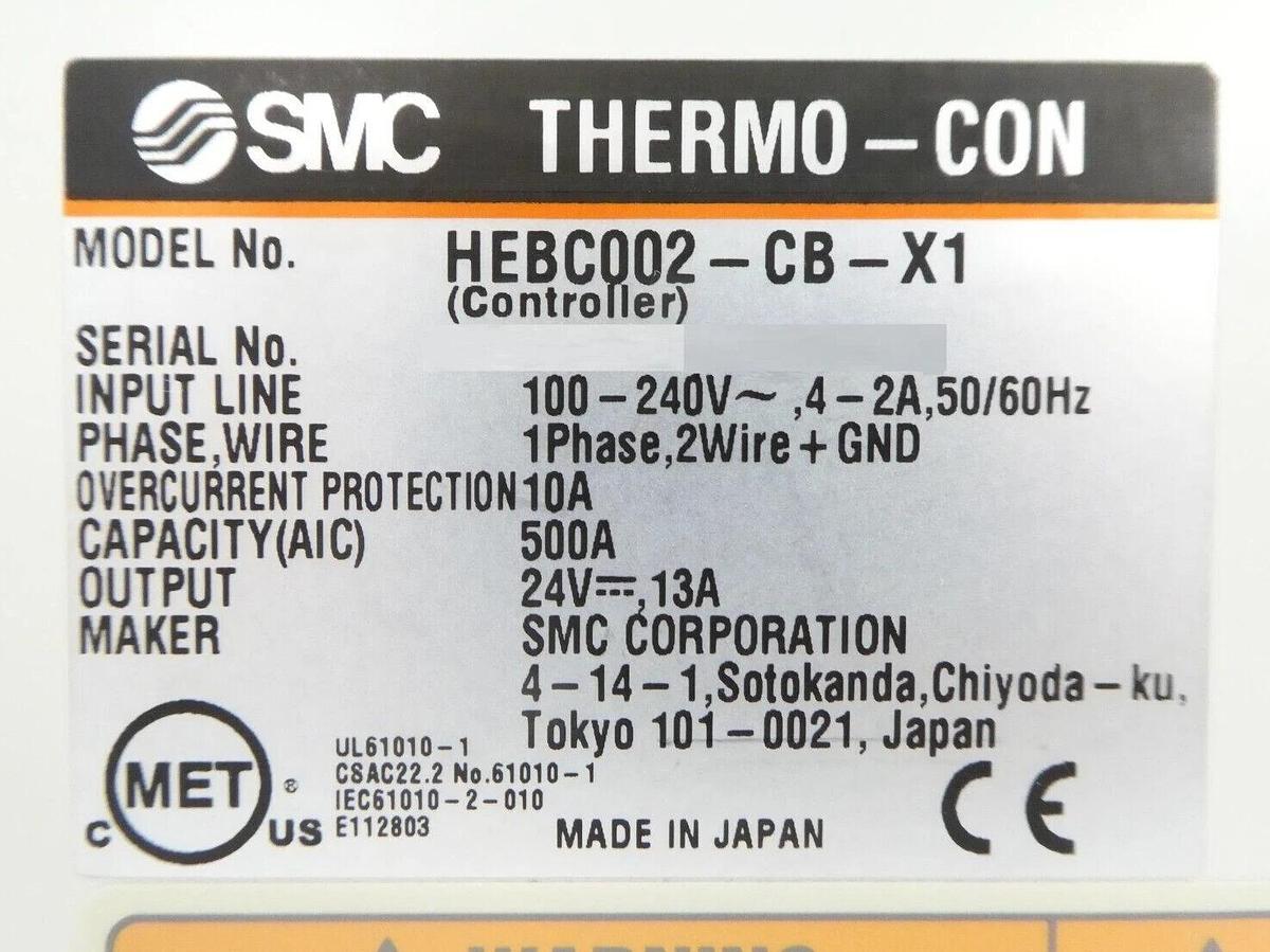Used SMC HEBC002-CB-X1 Thermoelectric Tank Controller Unit TERMO-CON Working Surplus