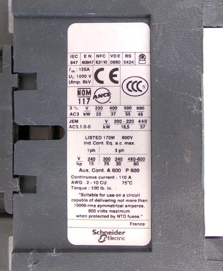 Used Telemecanique LC1D80116 Contactor LC1 D806 Square D Lot of 3 Working