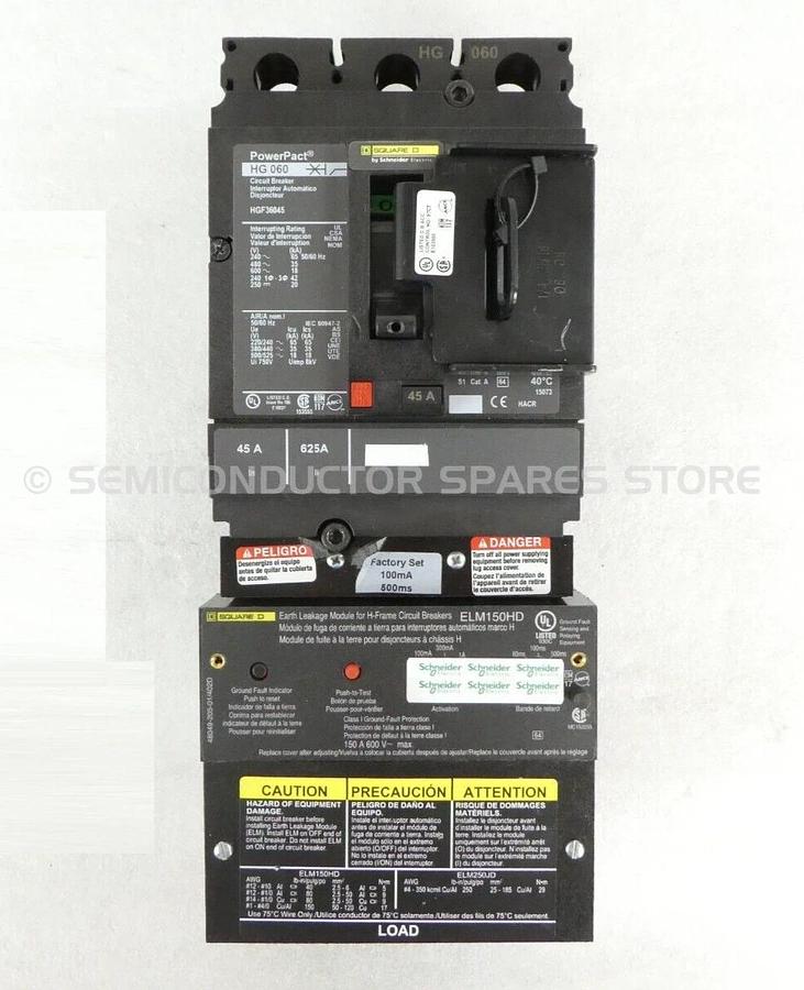 Used Square D HGF36045 Circuit Breaker PowerPact HG 060 ELM150HD Lot of 2 Working