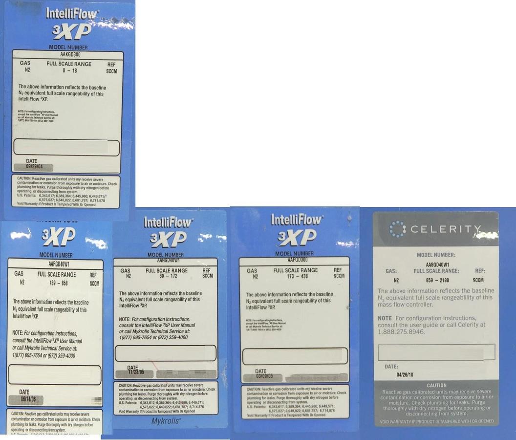 Used Celerity Mykrolis IN3XP Mass Flow Controller MFC AASGD40W1 AAKGD300 Lot of 7