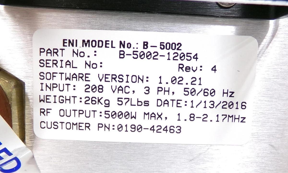 Spectrum B-5002 ENI Power Systems B-5002-12054 RF Generator 1.8-2.17MHz New