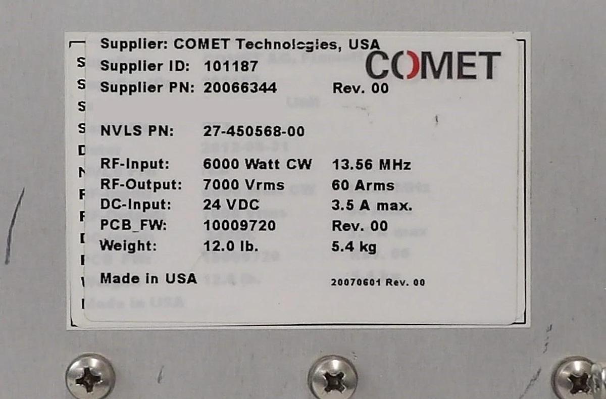 Used Comet Technologies 20066344 RF Match Novellus 27-450568-00 As-Is