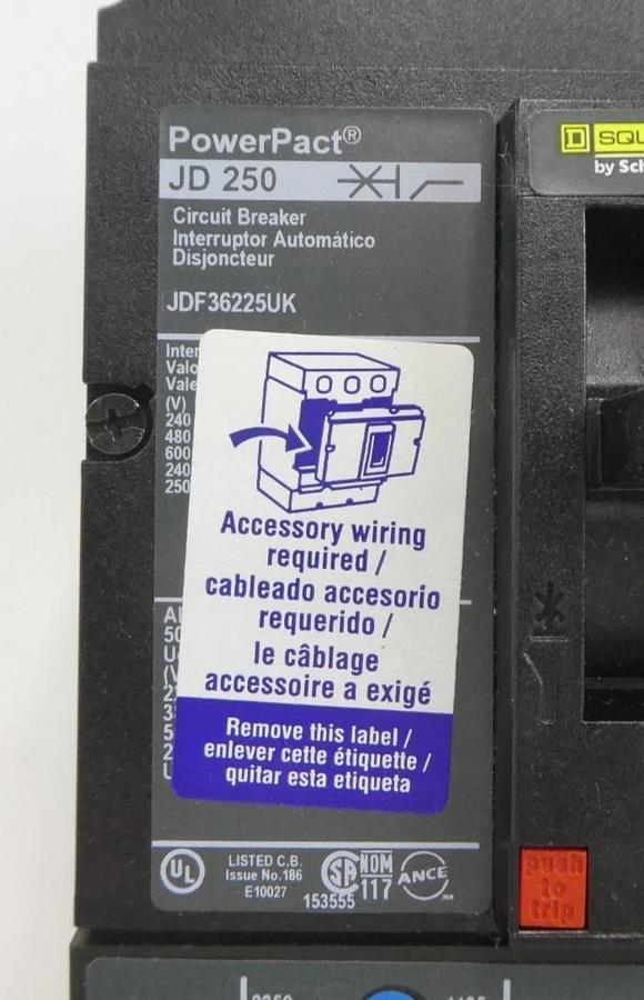 Square D JDF36225UK Circuit Breaker PowerPact JD 250 Schneider New Surplus