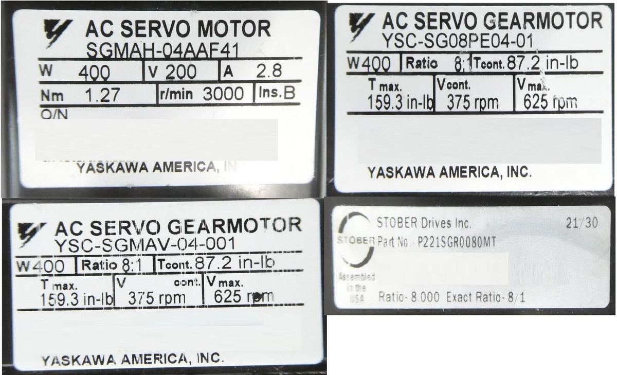 Used Yaskawa SGMAH-04AAF41 YSC-SGMAV-04-001 Servo Motor Lot of 4 Working Surplus