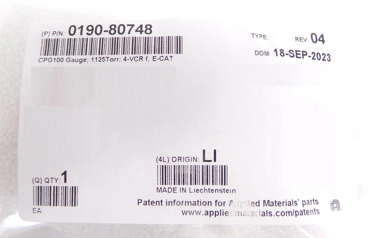 AMAT Applied Materials 0190-80748 Pressure Gauge CPG100 New
