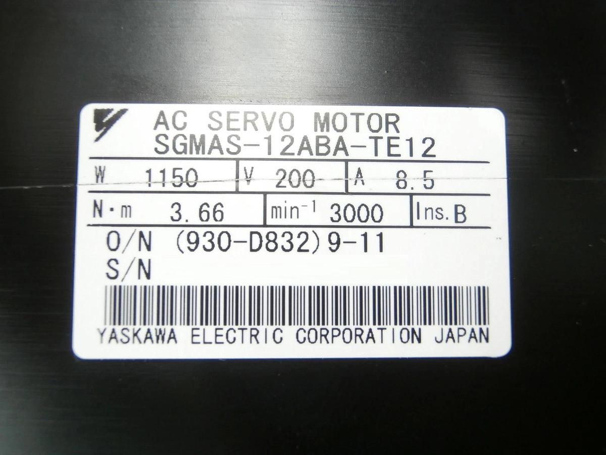 Used Yaskawa SGMAS-12ABA-TE12 AC Servo Motor TEL 5085-407038-11 PRA Lithius Working