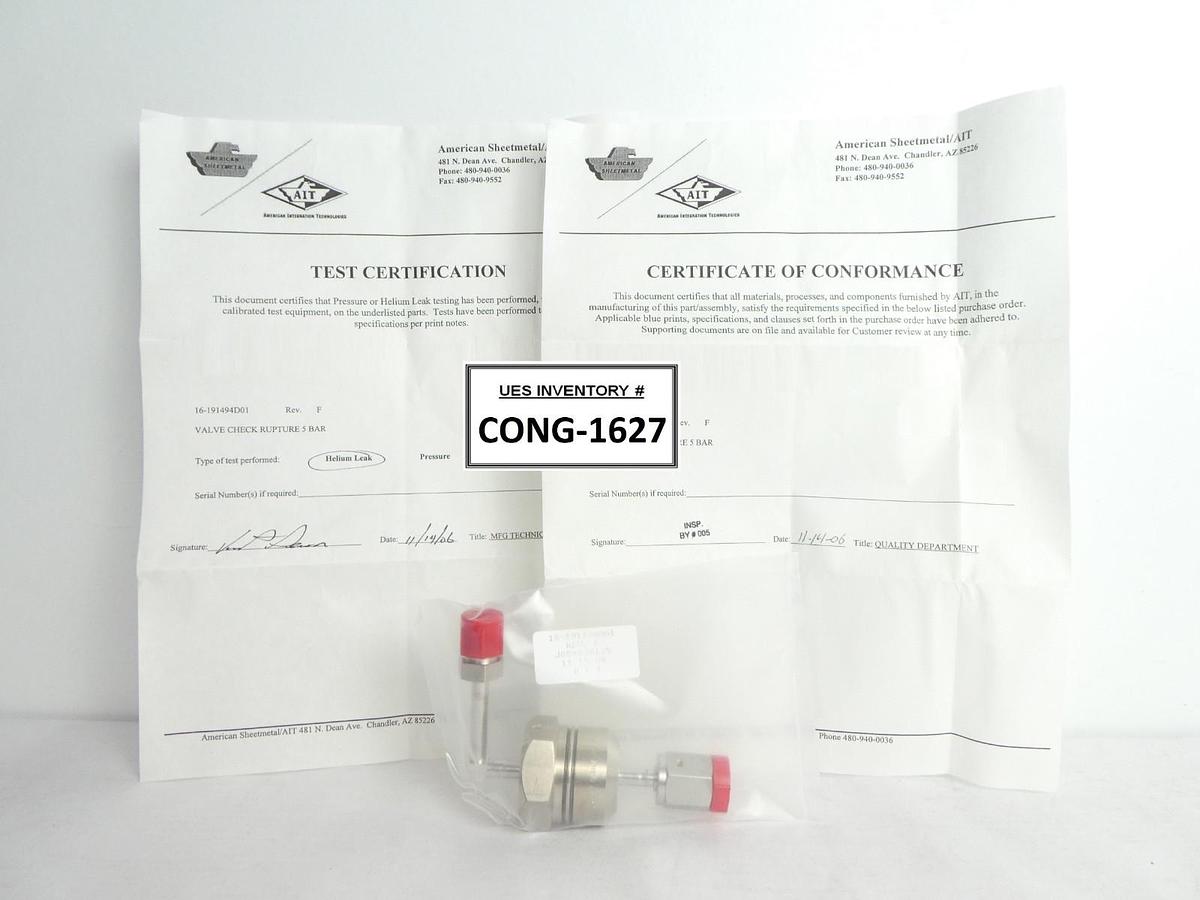 Rembe 0502155 Check Rupture Valve ASM 16-191494D01 New Surplus