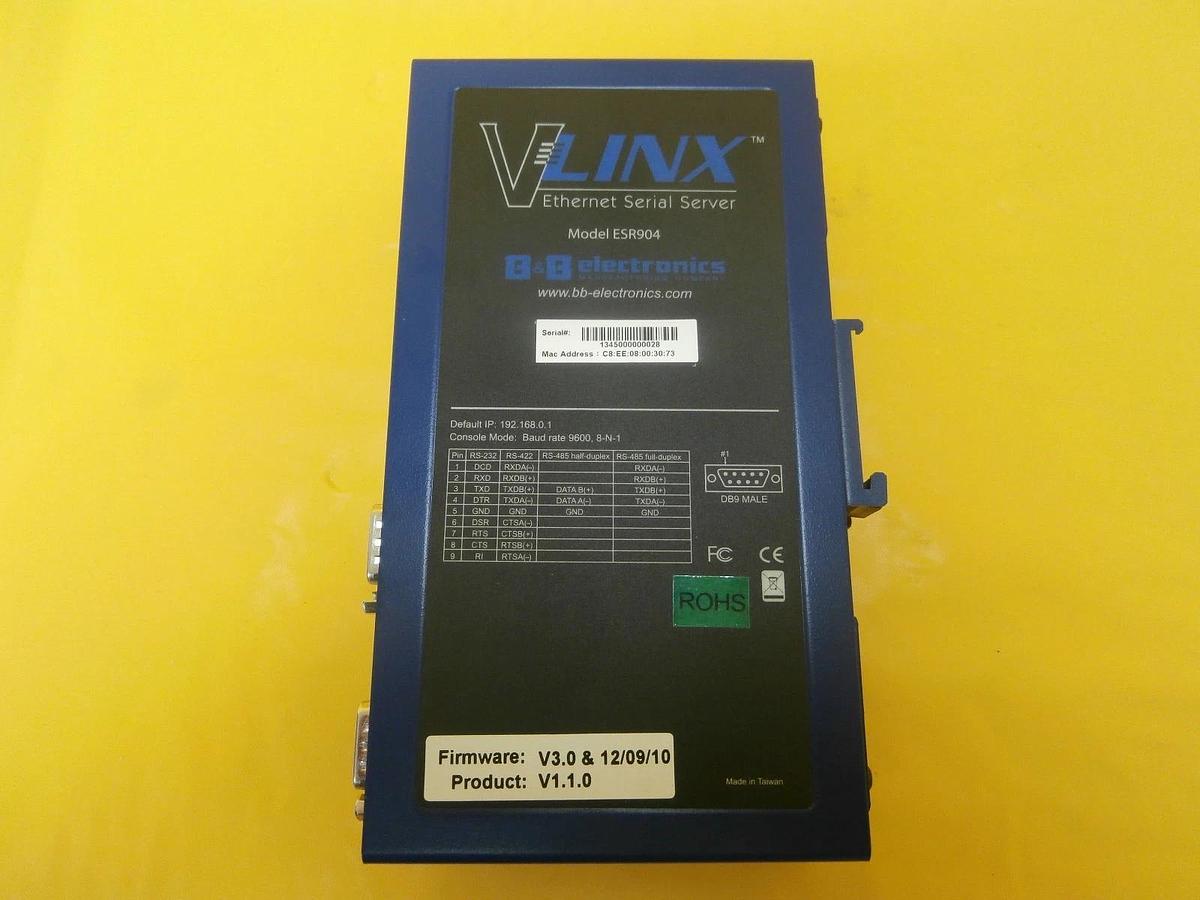 Used B&B Electronics ESR904 4-Port Industrial Ethernet Serial Server V3.0 V-LINX Used