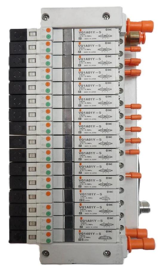 Used SMC VV5Q11-16-X1380 16-Port Pneumatic Manifold NP420-DN2A Lot of 2 Working