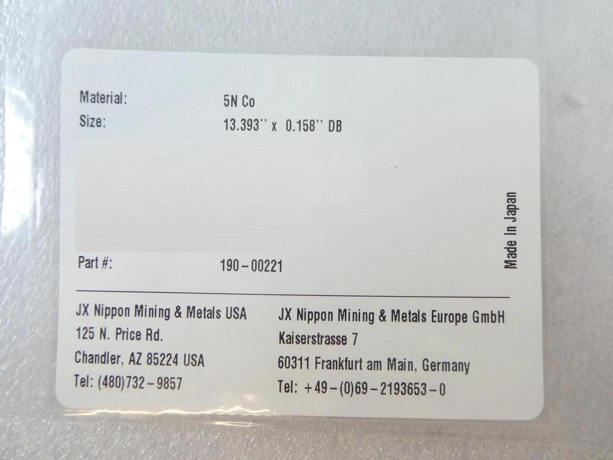 JX Nippon Mining & Metals FNQ-CB1-000175D 200mm Target CO 5N AMAT 0190-00221 New