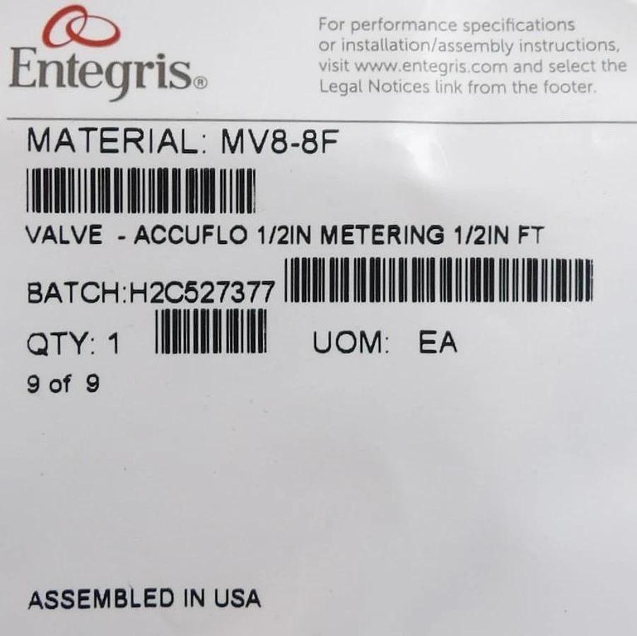 Entegris MV8-8F Accuflo 1/2" Needle Valve Lot of 6 New