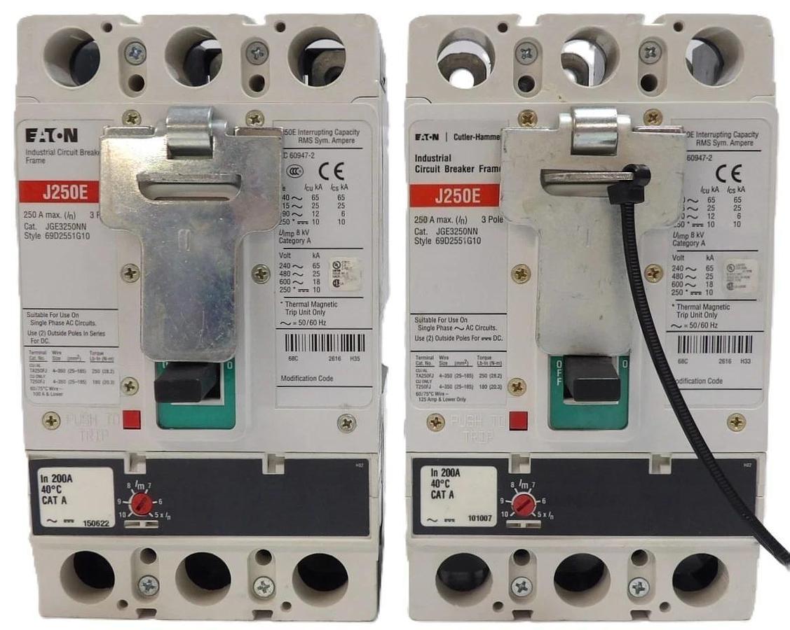 Used Eaton JGE3250NN 3 Pole Circuit Breaker J250E Lot of 2 Working