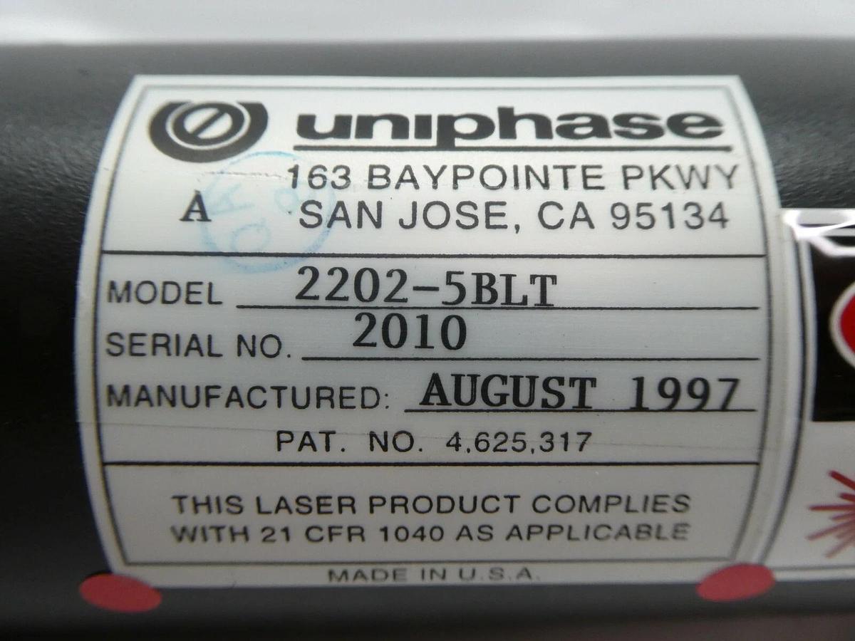 Used JDS Uniphase 2202-5BLT .50 Watt Air Cooled Argon Laser Head Working Surplus