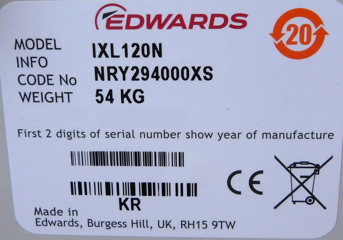 Refurbished iXL120 Edwards NRY294000XS Dry Vacuum Pump IXL 120N Manufacturer Refurbished