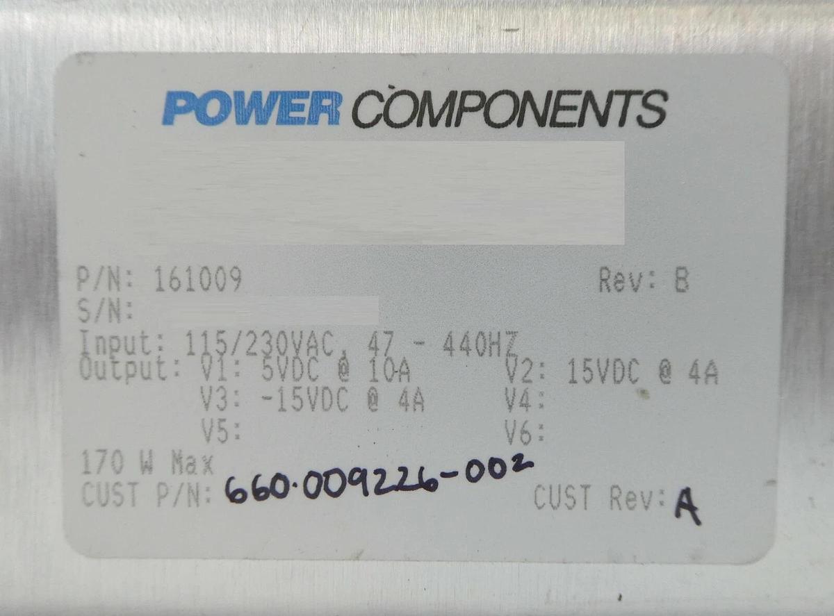 Used Power Components 161009 Power Supply Lam Research 660-009226-002 Working Surplus