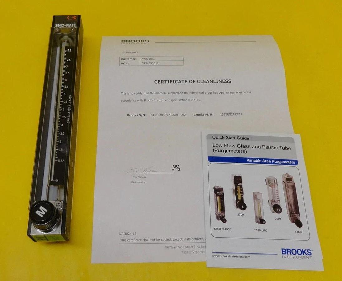 Brooks Instrument 1355EG2AJJF1J Low FLow Glass Tube Flow Meter SHO-RATE New