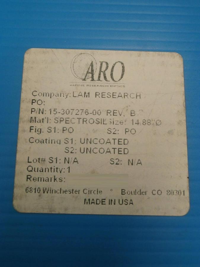 Refurbished Lam Research 15-307276-00 Quartz Window Sola MSR-FSR 633015174 Cu Refurbished