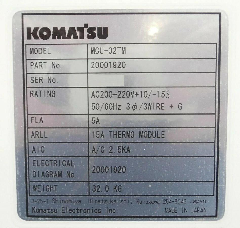 Used TEL Tokyo Electron MCU-02TM Thermo Module Lithius Interface Block IRAM Working