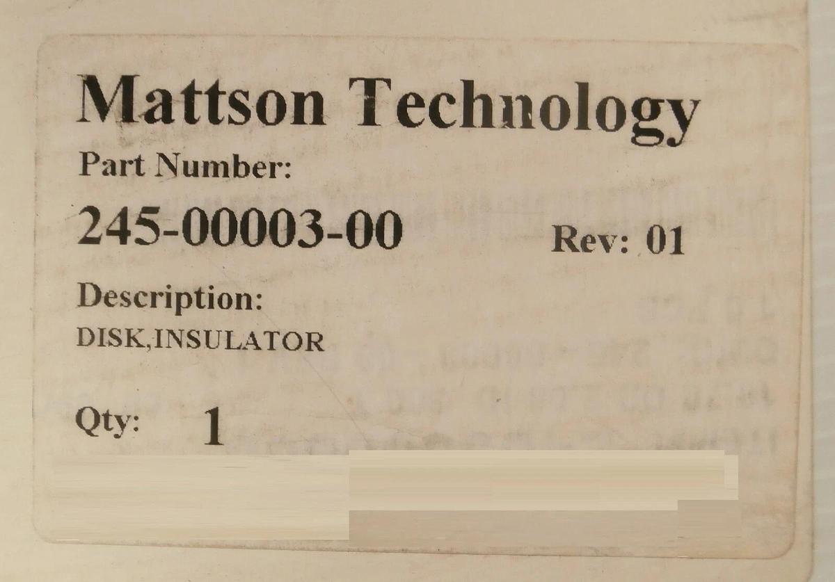 Coorstek 2450000300 Insulator Disk Mattson 245-00003-00 Aspen II Aspen III New