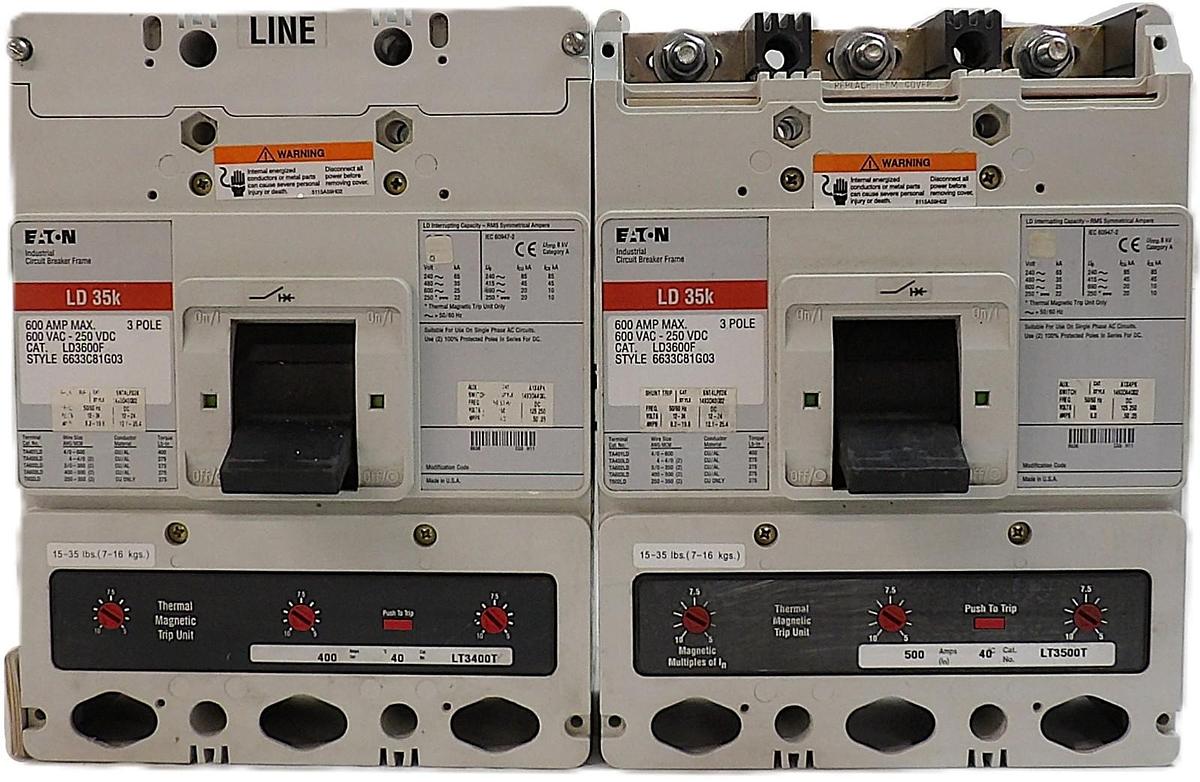 Used Eaton 6633C81G03 LD 35k 3-Pole Circuit Breaker LD3600F Lot of 2 Working