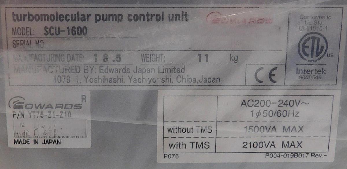 SCU-1600 Edwards YT76-Z1-Z10 Turbomolecular Pump Controller Turbo New Surplus
