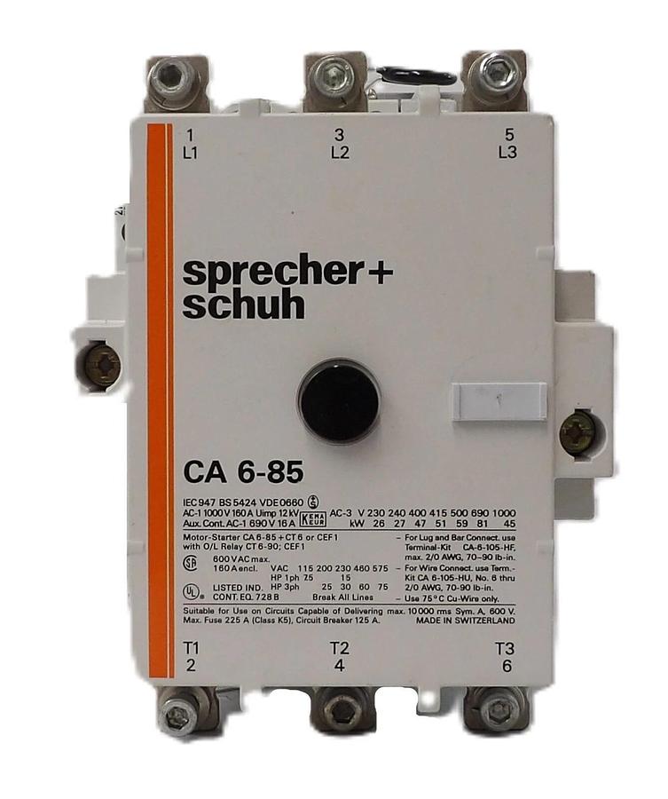 Used Sprecher+ Schuh CA 6-85 3-Pole Contactor 120V Coil CA 6-P Working Surplus