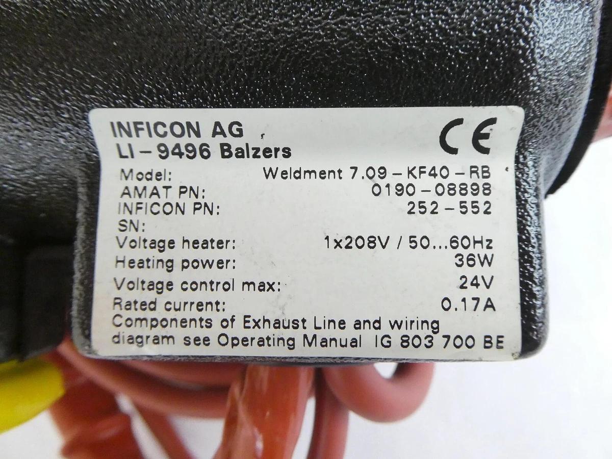 Inficon 252-552 Heated Inline Valve AMAT Applied Materials 0190-08898 New