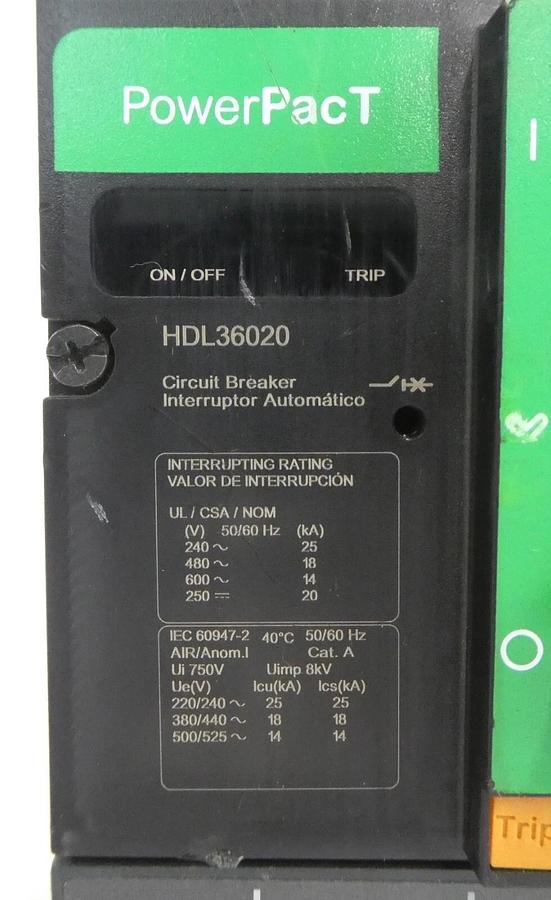 Used Schneider Electric HDL36020 3-Pole Circuit Breaker PowerPact HD 060 Working