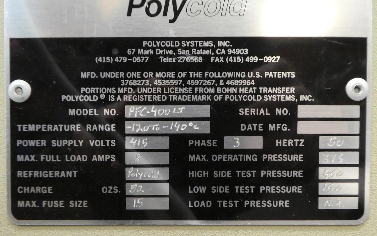 Used Polycold Systems PEC-400LT Water Vapor Cryopump Chiller Surplus Spare