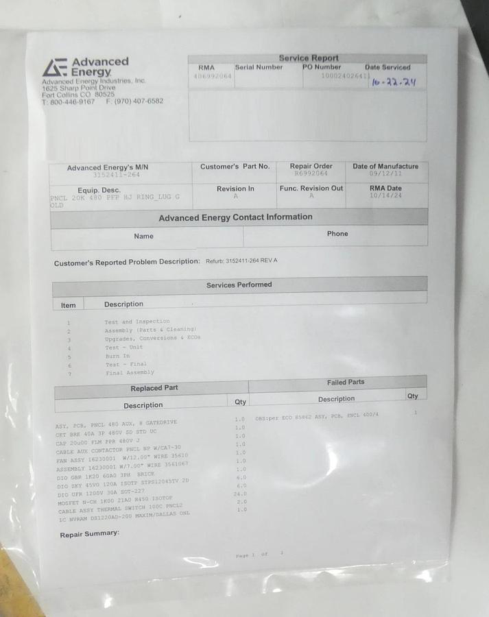 Refurbished MDX Pinnacle II AE Advanced Energy 3152411-264 20kW DC Power Supply Refurbished