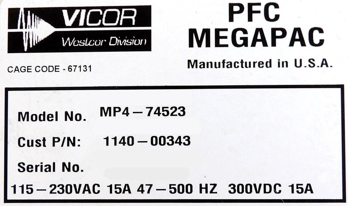Used Vicor MP4-74523 Power Supply MegaPAC 10-130242-01 AMAT 1140-00343 Working Spare