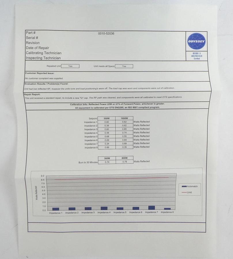 Refurbished AMAT Applied Materials 0010-52036 RF Match 300mm Preclean/RPC OEM Refurbished