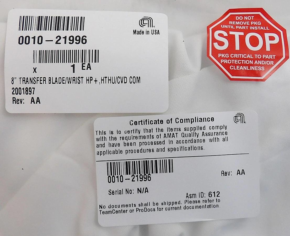 AMAT Applied Materials 0010-21996 200mm Transfer Blade Wrist HP+ HTHU CVD 8" New