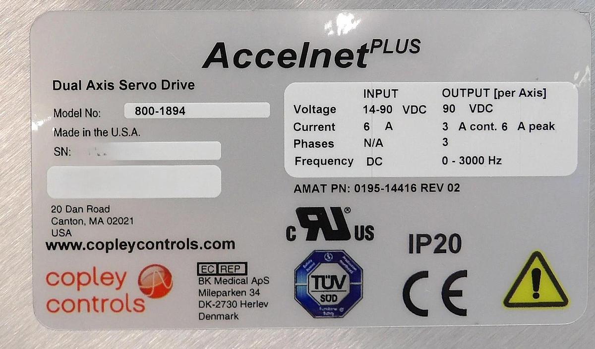 Used Copley Controls 800-1894 Dual Axis Servo Drive Accelnet Plus Lot of 2 Working