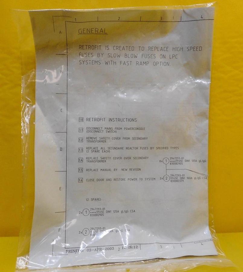 ASM 2947293-01 LPC Fuse Retrofit Kit 53KVA 125/160A Siemens 3N3A3132 3NA3136 New