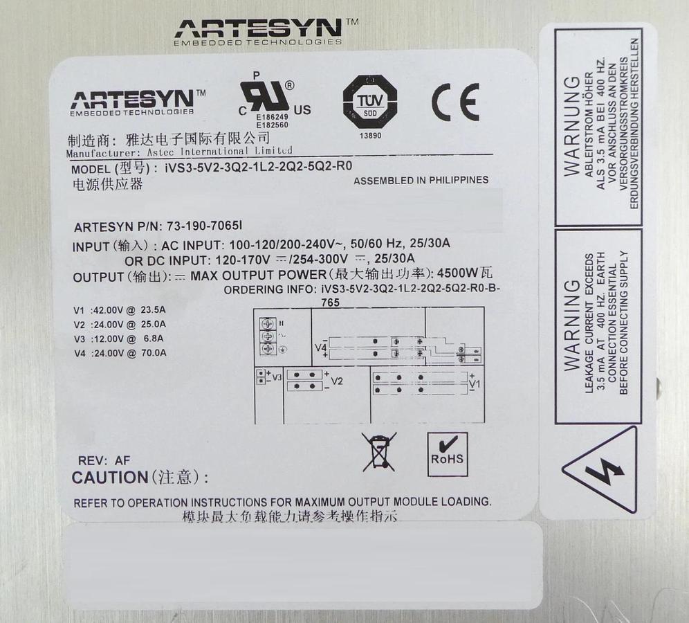 Used Artesyn 73-190-7065I Power Supply Assembly iVS3-5V2-3Q2-1L2-2Q2-5Q2-R0 Working
