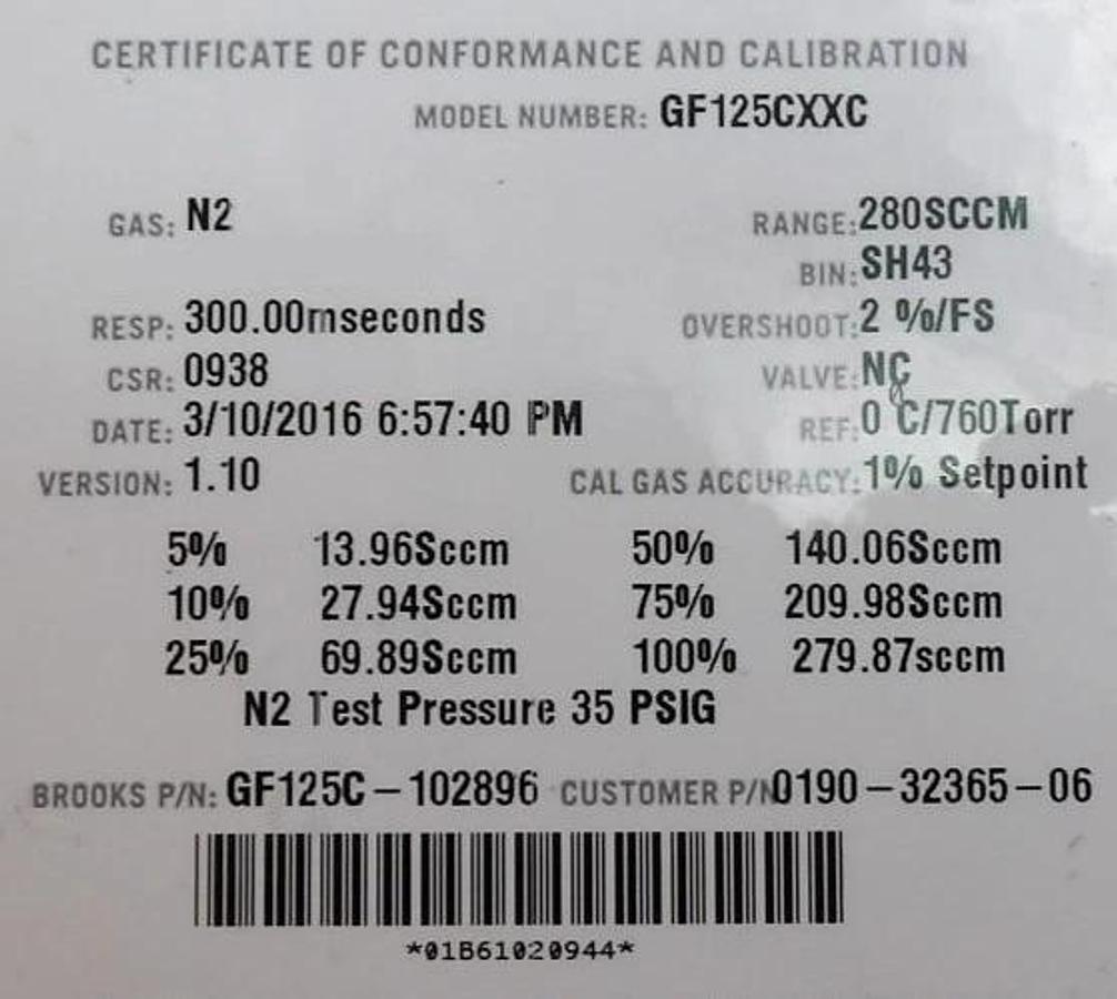 Used Brooks Instrument GF125C Mass Flow Controller MFC GF125CXXC Lot of 4 Working