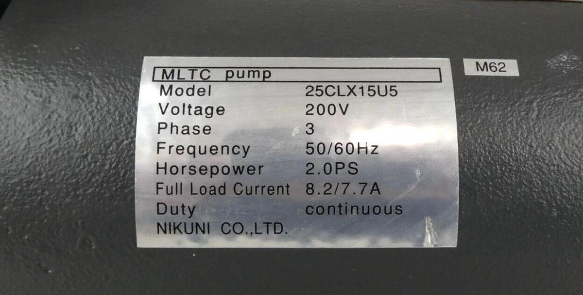 Used Nikuni 25CLX15U5 MLTC Centrifugal Pump w/25CLX15U6 Nikon NSR Series Working