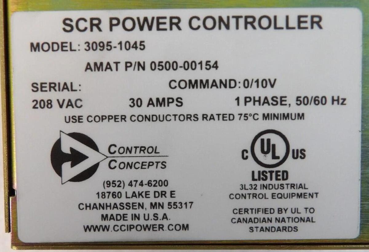 Used Control Concepts 3095-1045 SCR Power Controller Module AMAT 0500-00154 Working